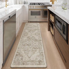 KIMODE Anti Fatigue Kitchen Mats for Floor, 20"x71" Boho Oriental Kitchen Rug, Padded Kitchen Floor Mats Non Slip, Cushioned Standing Mats for Front of Sink Laundry Desk Bedroom Khaki