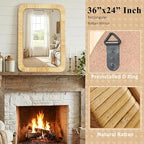 Handmade Rattan Mirror for Bathroom Vanity – Rectangular Wicker Frame Boho Wall Decor - Natural Nursery Decor Accent (24" x 36")
