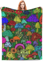Colorful Mushroom Throw Blanket Soft Flannel Blanket 60"x50" in Bed Blanket Home Decor for Room Sofa Couch All Season