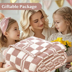 WRENSONGE Checkered Throw Blanket Clay Pink Soft Cozy Fluffy Warm Hand Made Weave Throw Blankets for Couch, Sofa, Chair, Bed, Camping, Picnic, Travel Lightweight Bed Blanket - 60"*80"