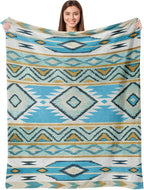 Aipon Boho Aztec Throw Blanket 40"x 50", Western Indian Native American Blanket Southwestern Decor, Teal Soft Cozy Lightweight Throws Blankets Gifts for Women Men Couch Bed Sofa Chair