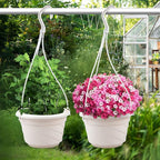 VIDELLY 4 Pieces Plastic Hanging Planters, 5.9 in Dia x 3.54 in H, Flower Plant Basket Pots Chain Holder Garden Decoration for Indoor and Outdoor Use, Beige White & Red
