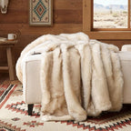Luxury Plush Faux Fur Throw Blanket with Aztec Pattern, Super Warm, Fuzzy, Elegant, Fluffy Decoration Blanket for Couch, Armchair, Sofa and Bed, 60''x 80'', Cream