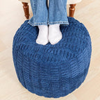 Handmade Unstuffed Ottoman Pouf Cover – Versatile Storage Footstool & Floor Pouf for Living Room, Bedroom, or Wedding Decor | 20" Diameter x 14" Height | Filler Not Included (Navy Blue)