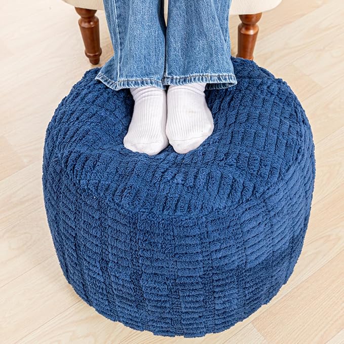 Handmade Unstuffed Ottoman Pouf Cover – Versatile Storage Footstool & Floor Pouf for Living Room, Bedroom, or Wedding Decor | 20" Diameter x 14" Height | Filler Not Included (Navy Blue)
