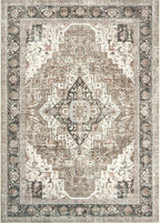 3x5 Area Rug - Washable Kitchen Rugs Non Slip,Soft Low Pile Small Rug for Entryway, Stain Resistant Vintage Area Rugs for Home Decor(Brown/Beige, 3'x5')