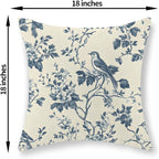 Chinoiserie Pillow Covers 18x18 Inch Set of 2 Blue Floral Bird Throw Pillows Vintage Blue Flower Decorations Pillow Cases Outdoor Chinoiserie Decor Farmhouse Linen Cushion Cover for Couch Home