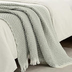 CREVENT Farmhouse Boho Knitted Throw Blanket for Couch Sofa Chair Bed Home Decoration, Soft Warm Cozy Light Weight for Spring Summer Fall (50''X60'' Waffle Green)