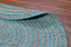 Circle Area Rug - 3 Ft' Round Blue Natural Chindi Cotton Jute Mat Geometric Kilim Rug Indoor Outdoor Use Flatweave Rugs for Bedroom Bedside Round Dining Table Mat Hall & Kitchen