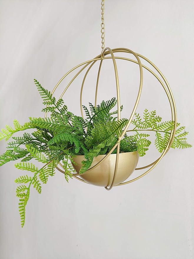 Boho Gold Metal Plant Hanger,Metal Geometric Hanging Planter, Modern Planter, Mid Century Air Plant Holder Stand, Minimalist Planter for Indoor Outdoor Home Wedding Decor