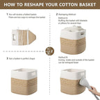 UBBCARE Set of 3 Storage Cubes 11 X 10.5 X 10.5 in, Water Hyacinth Storage Bins for Shelves, Toys, Book, Storage Baskets with Handles, Cotton Rope Woven Baskets for Organizing, Brown