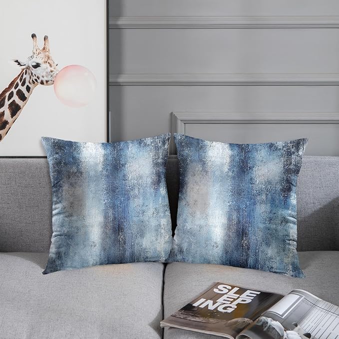 Britimes Throw Pillow Covers Modern Home Art Decor, 20 x 20 Inches Set of 2 Pillow Cases Decorative, Abstract Oil Painting Pillowcases for Bedroom, Living Room, Cushion Couch Sofa, Navy Blue Accent