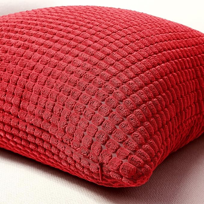 Softalker Throw Pillow Covers 20x20 Inch, Set of 2, Soft Corduroy Boho Stripe Decorative Pillow Cover, Couch Fluffy Pillow Cover for Farmhouse Home Decor Bed Living Room, Red