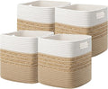 UBBCARE Set of 4 Storage Cubes 13 X 13 X 13 in, Water Hyacinth Storage Bins for Shelves, Toys, Book, Storage Baskets with Handles, Cotton Rope Woven Baskets for Organizing, Brown