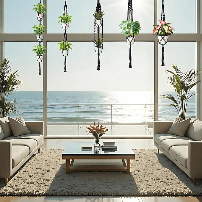 SATINIOR 12 Pcs Macrame Plant Hangers Handmade Boho Hanging Planters 12 Different Tiered Designs with 12 Hooks for Flower Pots Indoor Outdoor Decorative Wall Hanging Baskets for Home (Classic,Black)