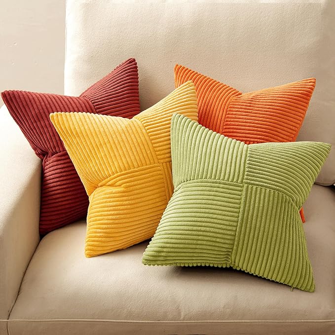 MIULEE Burnt Orange Decorative Throw Pillow Covers 18x18 Inch Set of 4 Boho Color-Clash Cushion Covers Modern Farmhouse Pillow Cases Corduroy Striped Decor for Couch Sofa Bed(Terracotta,Rust)
