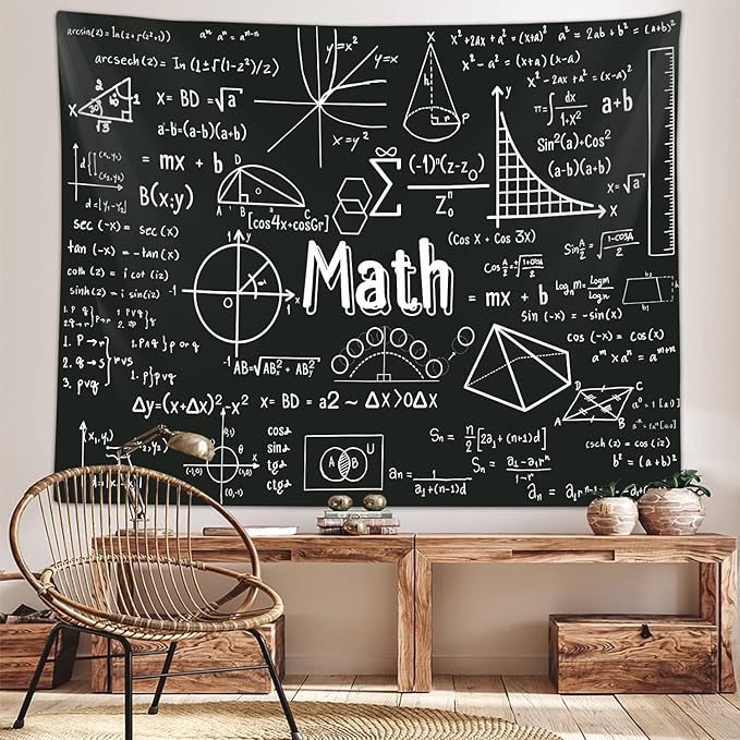 Math Classroom Tapestry, Equations Art Window Tapestries Wall Hanging for Bedroom College Dorm Mathematics Room High School Teacher Office Decor 60X40" Education Poster