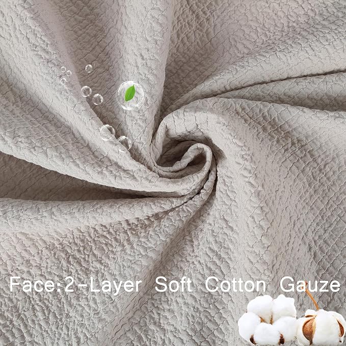 YINFUNG Quilted Pillow Shams Natural Beige Linen Standard Set of 2 Muslin Cotton Farmhouse Neutral Oatmeal Tassel Fringe Pillowcases Matelasse Boho Decorative Textured Gauze Soft 20×26 Light Brown