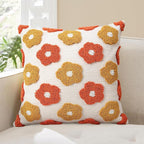 Adabana Chenille Flower Throw Pillow Cover 18x18 Boho Decorative Tufted Pillows Cover Soft Textured Accent Pillow for Couch Bed Sofa Living Room Bedroom, Yellow Orange