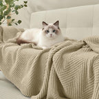 Knitted Throw Blanket 60"X80", Light Beige Knit Throws for Bed, Super Soft Boho Chevron Blankets for Couch Sofa Chair Room Decor, Textured Decorative Farmhouse Cozy Lightweight