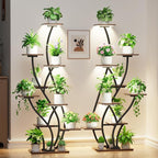 Plant Stand Indoor with Grow Lights - Lighted Plant Shelf Indoor Tall, 61" 9 Tier Large Plant Stands for Indoor Growing, 2 Pack Corner Flower Shelf, Winged Metal Holder for Home Living Room, Black
