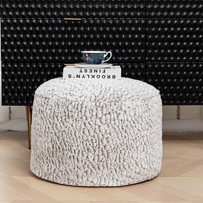 Asuprui Pouf Ottoman Unstuffed Ottoman Foot Rest No Filler Soft Fur Foot Stool 20x20x12 Inches Fuzzy Chair Floor Pouf Chair with Storage for Living Room Bedroom Snow Coffee