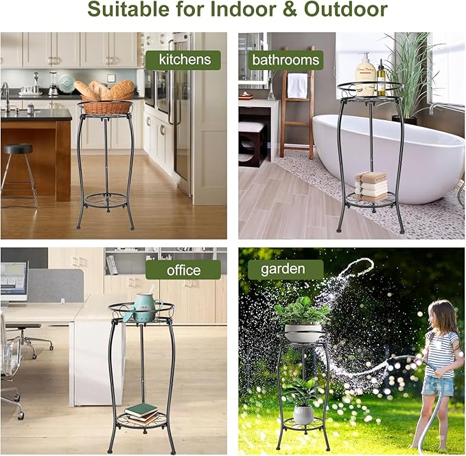 THKFUL Metal Plant Stands Indoor Outdoor, 2Tier Tall Potted Plant Stand Plant Shelf Flower Pot Stand Iron Plant Holder for Multiple Planter,Rustproof Corner Plant Rack for Christmas Gift(20.3'')