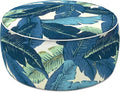 LVTXIII Indoor/Outdoor Inflatable Ottoman with Handle D21 x H9 Inch, Weather-Resistant Round Footstool Pouf for Patio Camping Living Room, Portable Footrest Extra Seating, Swaying Palms Blue