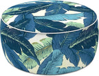 LVTXIII Indoor/Outdoor Inflatable Ottoman with Handle D21 x H9 Inch, Weather-Resistant Round Footstool Pouf for Patio Camping Living Room, Portable Footrest Extra Seating, Swaying Palms Blue
