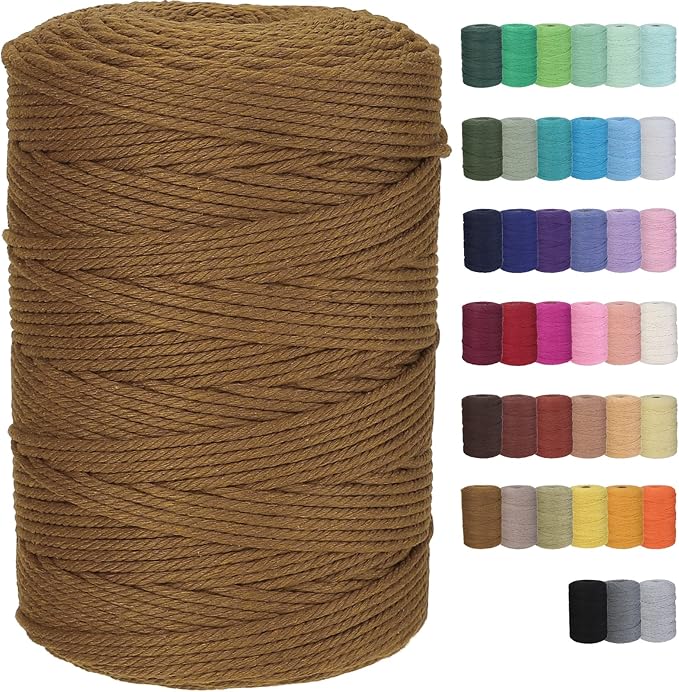 Macrame Cord 3mm x 328yards Natural Macrame Cotton Rope Colored Macrame Rope Soft Cotton Cord Macrame Supplies Craft Rope Macrame Yarn for Plant Hanger Wall Hanger Dreamcatcher (Caramel Colour)