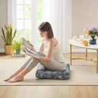 Codi Meditation Floor Pillow Set of 2, Large Pillows Seating for Adults and Kids, Bohemian Cushion for Fireplace Yoga Living Room Sitting, Memory Foam Added, 22x22 Inch Indigo Elephant