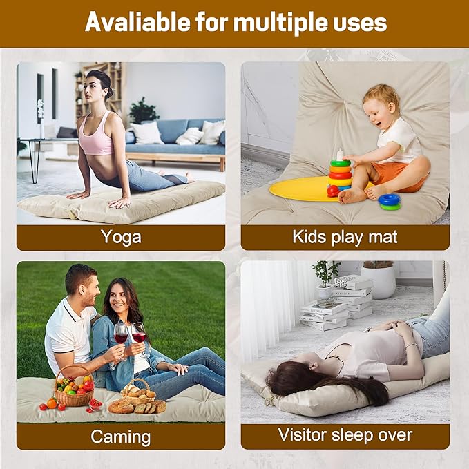 BALAPET Floor Lounger Pillow,Foldable Light Thick Tufted Floor Pillow Cushion with Elasticized Webbing for Easy Storage.Floor Lounger for Meditation,Playing,Yoga,Reading,Sleeping(Beige White)