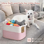 Goodpick Woven Storage Basket, 13" x 10" x 9" Storage Baskets for Organizing, Rope Gift Basket with Handles, Baby Baskets Kids Toy Organizer for Living Room, Pink
