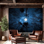 Algasan Forest Galaxy Starry Tapestry, Starry Night Sky Moon Stars Ceiling Tapestry Blue Space with Trees Nature Tapestries Wall Hanging for Bedroom Dorm Living Room (51" X 60")