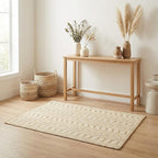 Jute Cotton Geomatric Area Rug 2x3 Feet - Natural White, Farmhouse Decorative Soft Hand Woven Door Mats Ideal Entryway, Kitchen, Kids Room | Accent Reversible Patio Rugs for Bedroom Décor