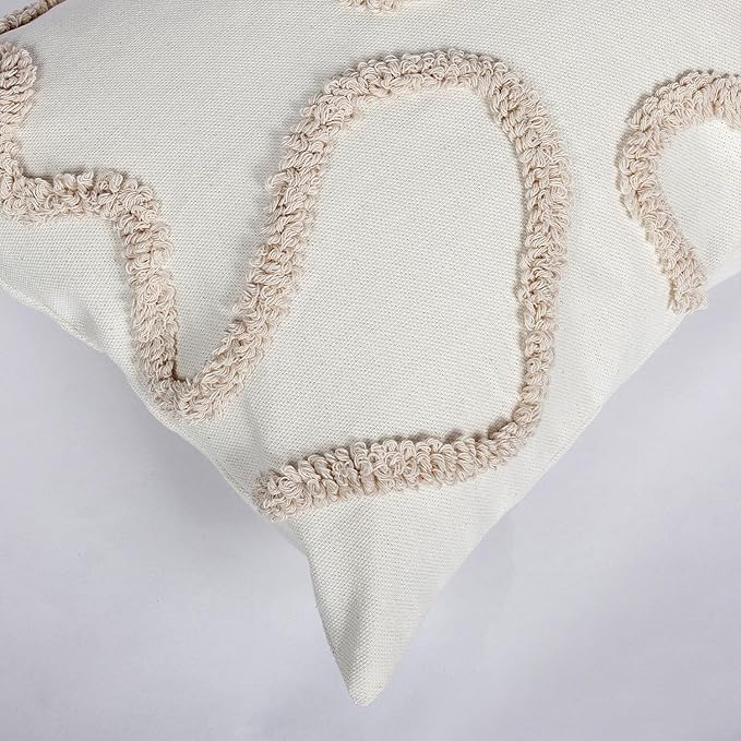 Coquette Bow Tufted Throw Pillow Cover 12x 20, Boho Neutral Linen Pillow Cushion Cases,Farmhouse Modern Decorative Pillows for Bed, Outdoor Couch Bedroom Car Cream