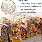 MSGKV Boho Throw Blanket Queen Size 90"x90" Cotton Blanket for Bed Spring Breathable Throw Blanket for Living Room Home Decorative
