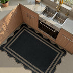 Scalloped Easy Jute Black Rug, 2.6x4 Front Door Washable Door Mat Non Slip Small Kitchen Area Rug, Farmhouse Low Pile Floor Rugs for Entryway Porch Doorway