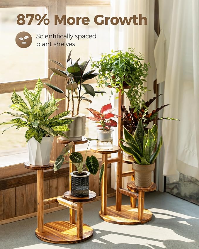 Bamworld Plant Stand Indoor 3 Tier Wood Plant Shelf for Multiple Plants, Tall Corner Plant Stand for Outdoor Round Flower Stand Plant Holder for Living Room Patio Garden Balcony
