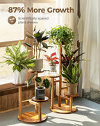 Bamworld 3 Tier Plant Stand Indoor, Corner Wood Plant Shelf for Multiple Plants, Small Tiered Round Flower Stand for Patio Garden Balcony Living Room Bedroom, Brown