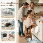 Boho Kitchen Mats for Floor 2 Piece Set Anti Fatigue Cushioned PVC Kitchen Rugs Non Slip Waterproof Farmhouse Mats 2/5 Inch Comfort Standing Mat for Sink, Laundry, 17.3"x47"+17.3"x28", Blue Green
