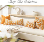 BlissBlush 14x36 Lumbar Pillow Cover for Bed, Yellow Mustard Rectangular Long Throw Pillowcase, Embroidered Velvet Floral Tufted Farmhouse Accent Cushion (Cover Only)