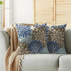 Brown Blue Pillow Covers 22X22 Inch Set of 2, Spring Summer Floral Dahlia Flower Cream Decorative Throw Pillow Covers Outdoor Modern Farmhouse Cushion Case for Home Couch Sofa Bed Decor