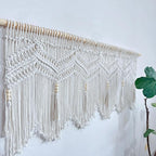 Macrame Doorway Curtains Wall Hanging Window Curtain Panels Closet Room Divider Boho Wedding Decor Backdrop Macrame Valance Boho Kitchen Valance (Ivory White, 52''W x 21.6''H)