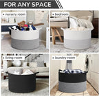 INDRESSME 115L Extra Large Cotton Rope Blanket Basket, Woven Storage for Living Room Toy Baskets Kids Baby Laundry Hamper for Dirty Clothes, Pillows, White & Black