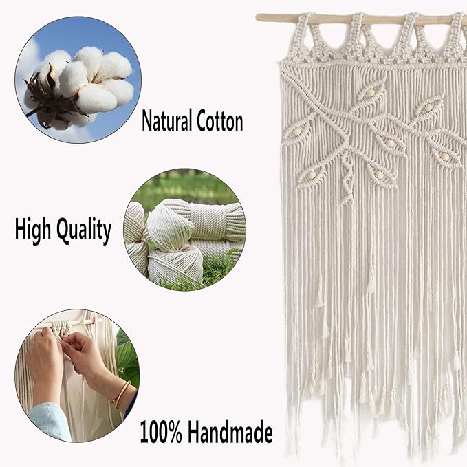Youngeast Macrame Wall Hanging Woven Tapestry Bedroom Curtain Leaf Shape Living Room Curtains Wall Decor