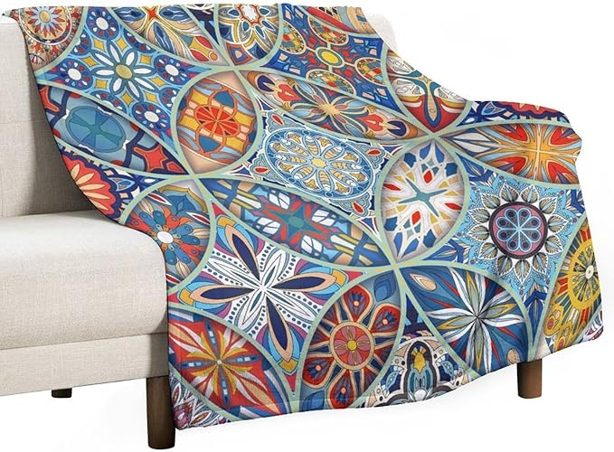Boho Floral Throw Blanket Colorful Bohemian Mandala Blanket for Sofa Bed Couch Chair Or Dorm 30"x40"