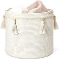 Mkono Macrame Decorative Cotton Rope Basket Boho Cute Woven Tassel Closet Storage Bins Organizer for Nursery,Baby Toys,Blankets,Magazines, Potted Plants Cover,Living Room,Bedroom Home Decor 15"x 14"