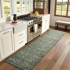 Lofus 2x10 Area Rug for Hallways,Green Washable Runner Rugs with Non Slip Rubber Backing, Low Pile Soft Carpet Runner for Kitchen Bathroom Bedroom Laundry