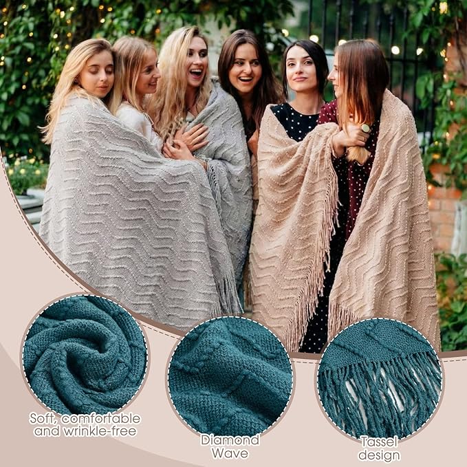 Buryeah 6 Pack Boho Knitted Throw Blankets with Tassels 50x60 Soft Warm Throws Bulk for Wedding Guests Housewarming Employee Teacher Appreciation Gifts Cozy Farmhouse Home Decor (Neutral Color)